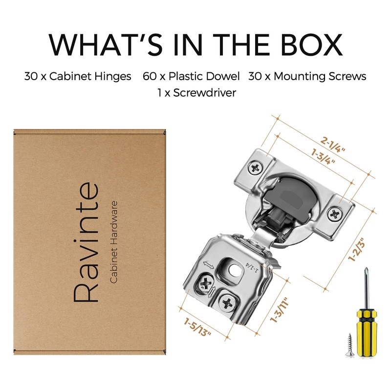 Ravinte 30 Pack 15 Pair 1-1/4 inch Overlay Cabinet Hinges