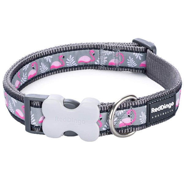 Red Dingo Bucklebone Dog Collar Design, Flamingo Grey, Large 25mm