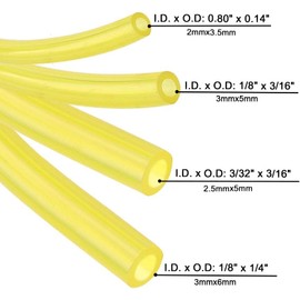 Strimmer Fuel Line Kit, Universal Yellow Transparent Hose Tube 3x5mm, 3x6mm, 2x3.5mm, 2.5x5mm for Chainsaws, Blowers, Mowers, and Garden Machines