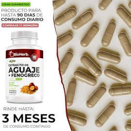 BioHerb® | Aguaje + Fenogreco 100% Puros | Fórmula Herbal de Alta Concentración | 180 Cápsulas de 500 mg | Suplemento Alimenticio | Suministro para 90
