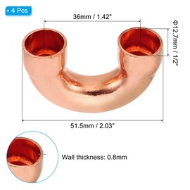 PATIKIL 1/2 Inch ID Copper Pipe Fittings, 4 Pcs 180 Degree Return Bend Copper Pipe Sweat Welding Solder Connection for HVAC Air Conditioning Hydraulic