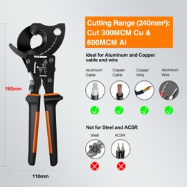 Nasop Compact Heavy Duty Ratcheting Cable Cutter for 300MCM copper 600MCM aluminum (240mm2)