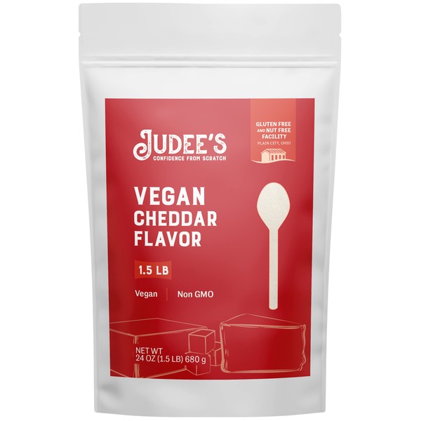 Judee's Vegan Cheddar Sabor, 2 libras (24 onzas), sin OMG, instalación dedicada sin gluten y nueces
