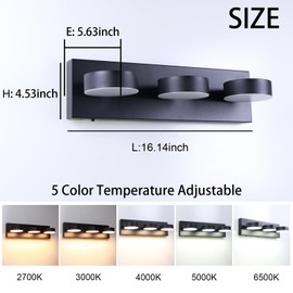 FILIMITIY Modern Bathroom Vanity Light Fixtures,4-Light Matte Black Bathroom Wall Lighting Fixtures Over Mirror, Dimmable 5CCT LED Vanity Lights with Acrylic Shades