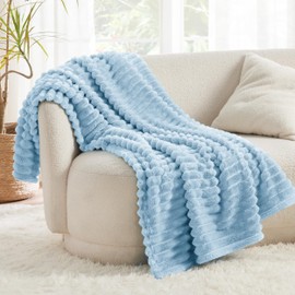 Bedsure Super Soft Blue Throw Blanket - Fuzzy Bed Blankets Fluffy Fleece Blankets for Bed, Couch, Sofa, Plush Lightweight Blue Blanket for All Season, 50x60 Inches, Stripe Textured