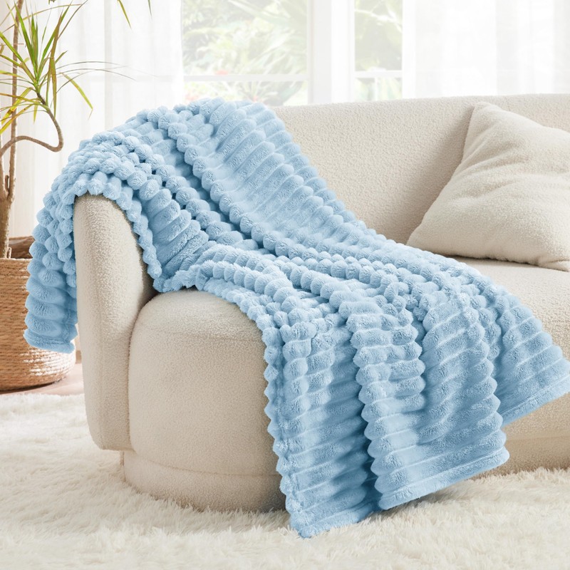 Bedsure Super Soft Blue Throw Blanket - Fuzzy Bed Blankets