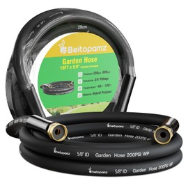 Short Garden Hose 10 ft x 5/8" Female to Female Hose Adapter, Heavy Duty Small Water Hose Extend Connector, Leak-Free Connections Hybrid Rubber Leader Hose with 3/4" Double GHT Fittings, BT10FF, Black