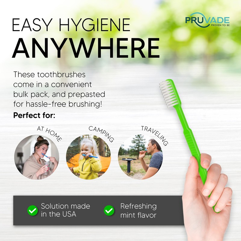 PRUVADE 36 Pack Disposable Toothbrushes with Toothpaste, Built In -