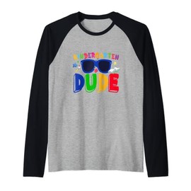 Mens Kindergarten Dude sunglasses boys back to school Raglan Baseball Tee