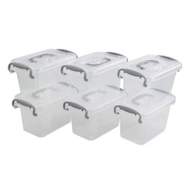 Vababa 1.5 L Mini Plastic Storage Container with Locking Lid & Handle, Pack of 6