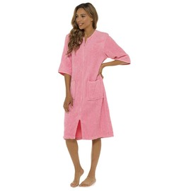 Fashion Junction Ladies/Womens 100% Cotton Terry Towelling Zip Front Dressing Gown/Bathrobe/Housecoat (Pink, Small)