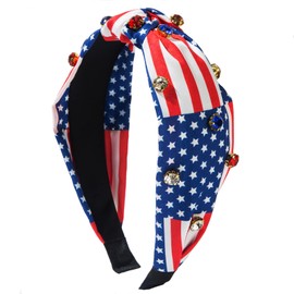 Kolacoo 4 Pack Women Independence Day 4th of July Headband, Knotted Patriotic USA Flag Embellished Hairbands with Rhinestones (Set B, One Size)