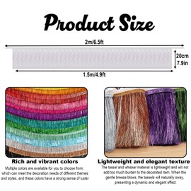 MOMAHUA White Fringe Garland,20CM Wide Sparkly Tinsel Fringing,2M Length Wall Hanging Metallic Foil Fringe Garland Banner,Shiny Streamers Party Backdrop for Wedding Birthday Car Parade Floats