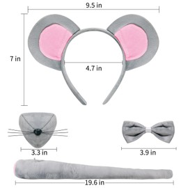 GTYARYUA Rat Costume, Rat Costume, Mouse Hair Bands, Nose, Bow Tie, Tail, Animal Costume Accessories, Mouse Ears, Headband, Mouse Costume Set, Animal Costume Set, for Children, Cosplay, Carnival Party