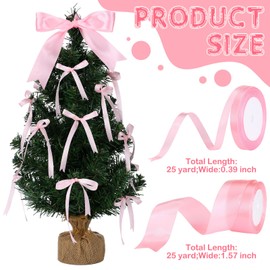 Cinnvoice 2 ft Mini Christmas Tree with Pink Bows Artificial Small Christmas Tree Decorations Pink Ribbon DIY Xmas Tabletop Centerpiece Coquette Xmas Party Decor