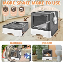 Homagico Cat Litter Box with Litter Mat, Foldable Extra Large Free in and Out/One-Way with Lid, Drawer Type Enclosed Kitty Litter Box,Odor Control Anti-Splashing Easy Cleaning (Dark Grey)