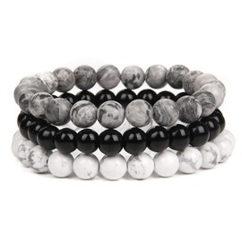 ZENGSING Set of 3 Genuine Natural Stone Bracelets, Natural Stone Beads Stretch Bracelet, Chakra Bracelet Stones, Natural Stone Bracelet Set for Women, Men, Teens, Stainless Steel, No Gemstone