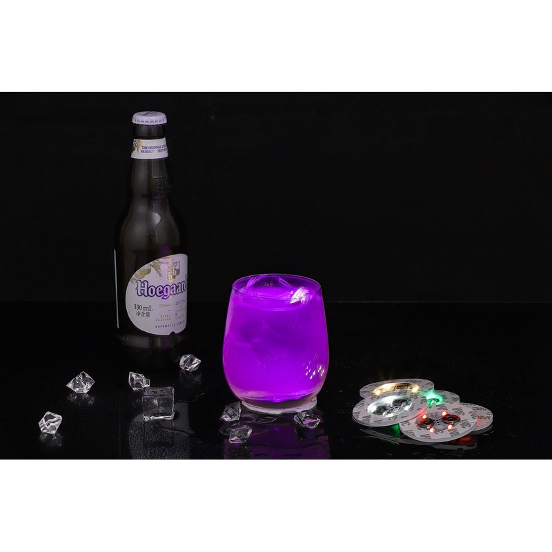 HANCIRCLE LED Coaster Blue,12 Pack Light Up Coasters,LED Sticker Lights,Wine