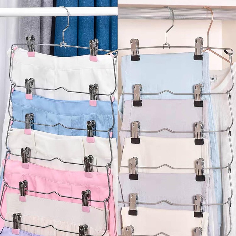 Skirt Pants Hangers with Clips，6Tier Skirt Hangers Space Saving,Metal,Non Slip