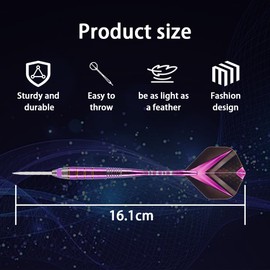 ZLFCypheria 3 Piece Darts with Metal Tip, Professional Steel Darts with Metal Tip, Steel Darts Set, with 3 Flights, 3 Aluminium Shaft, 12 Anti-Loose Rubber Rings, 1 Dart Case (Purple Phantom)