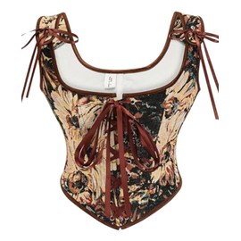 KUOSE Women's Renaissance Corset Top Floral Print Lace-up Vintage Medieval Corsets Vest
