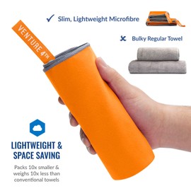 VENTURE 4TH Toalla de Viaje de Secado Rápido y Resistente al Olor | Toallas de Microfibra Livianas y de Alto Rendimiento, Ideal para Camping, Senderismo, Gimnasio, Yoga y Playa (Naranjo-Gris Medium)
