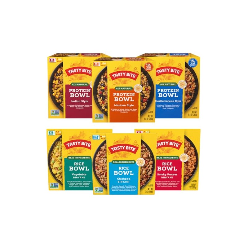 Tasty Bite Bowls Variety, Pack of 6, Mexican Protein, Mediterranean