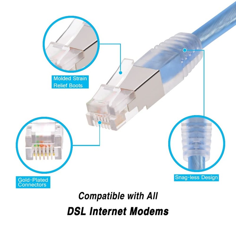 InstallerParts RJ11 Shielded Modem Cable for DSL Internet, 7 Ft,