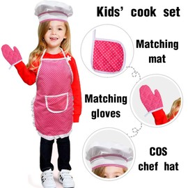ZKGYUS Children's Apron Chef's Hat Set, Cooking Apron Children with Pockets, Baking Chef Hat Elastic, Cooking Glove, Insulated Pads, Chef Costume Children for Kitchen Cooking Baking Painting Role