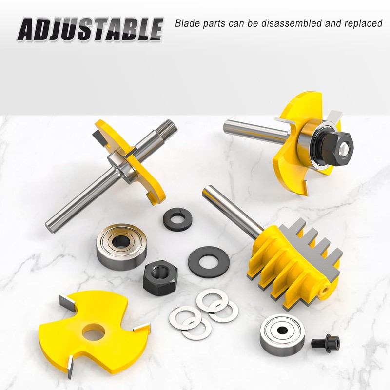 MEANLIN 3PCS Reversible Finger Joint Router Bit & Tongue and