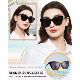 MARE AZZURO Oversized Reader Sunglasses 2.50+ Women Large Cat Eye Sun Reading Glasses 1.0 1.25 1.5 1.75 2.0 2.25 2.5 2.75 3.0 3.5 4.0 (Black, 2.50)