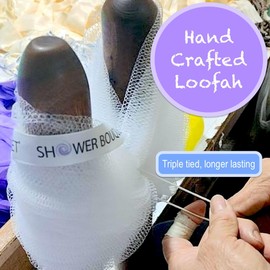 Loofah-Bath-Sponge Lace-Mesh-Set // 2-Scrubs-in-1 by Shower Bouquet/Large Full 60g Pouf (4 Pack Spa Colors) Body Luffa Loofa Loufa Puff - Exfoliate, Cleanse Skin with Luxurious Bathing Accessories