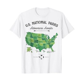 62 National Parks Map US Park Vintage Camping Hiking Retro T-Shirt