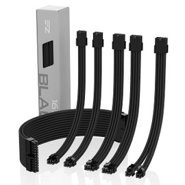 EZDIY-FAB PSU Cable Extension kit Sleeved Cable Custom Power Supply Sleeved Extension 16 AWG 24-PIN 8-PIN 6-PIN 4+4-PIN with Combs- Black