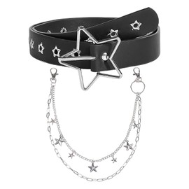 1 Star Element Belt and 1 Metal Trouser Chain, Punk Belt, Fashion Personality Belt, Clothing Accessories, PU Belt, black