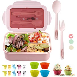 MUJUZE Bento Lunch Box for Adults /Kids Bento Box Adult Lunch Box,Leak-Proof Bento Box for Kids, Microwable Bento Boxes,Containers for Lunch Food-Safe Materials and BPA-Free Pink