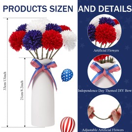 Weysat 2 Sets 4th of July Artificial Flowers and Vase Red Blue White Patriotic Flowers Decoration Independence Memorial Day Floral Arrangement for Veterans Day Home Outdoor Table Decor(Chrysanthemum)