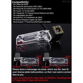 Dynavsal 8 LEDs Nacht Visionen Auto Rückfahrkamera,170 ° Weitwinkel HD Farbe wasserdichte Rückfahrkamera Ersatz für VW Transporter T5 Magotan Polo Golf Jetta Passat B5 Touran Caddy Multivan Sharan