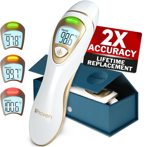 IPROVEN Pro Series | Non-Touch Forehead Thermometer with Ear Function | Superior Accuracy for Adults, Kids, Babies | Premium Digital Thermometer for Adults and All Ages | Quiet Fever Alarms
