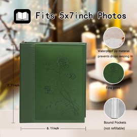 Artmag Photo Album 5x7 Clear Pages Pockets Leather Cover Slip Slide in Photo Album Book Holds 100 Vertical 5x7 Photos Picture Book for Wedding Family (Dark Green)