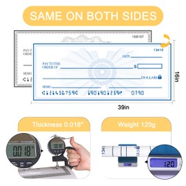 16" x 40" Giant Dry Erase Check - Two-Sided Reusable Oversized Blank Check for Presentations, Fundraisers, and Charity Events - Perfect Photo Prop for Donations, Awards, and Celebrations