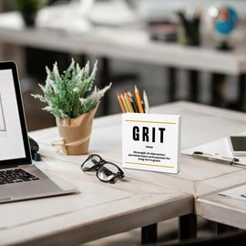 Grit Noun Entrepreneur White Wooden Box Sign, Inspirational Office Decor Decorative Table Shelf Desk Decor, Rustic Workplace Farmhouse Home Bedroom Classroom Decor Office Decorations Desk Accessories