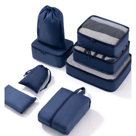 Meowoo Suitcase Organiser Packing Bags 7 Pieces Clothes Bags Packing Cube Luggage Storage Bags 3 Packing Cubes + 3 Suitcase Organiser + 1 Shoe Bag