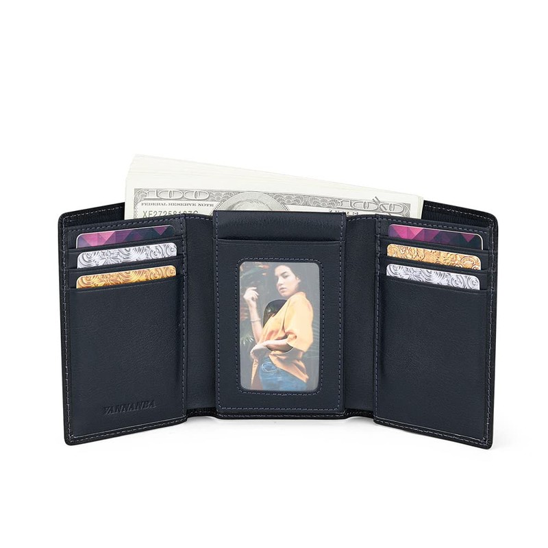 VANNANBA Mens Genuine Leather RFID Trifold Wallet With ID Window,