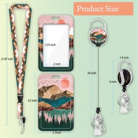ID Badge Holder with Lanyard, Retractable Badge Reel with Swivel Belt Clip, Detachable Lanyard Name Card Tag Vertical ID Protector Badge Reel for Nurse Doctor Teacher Office Employees (Sunset)
