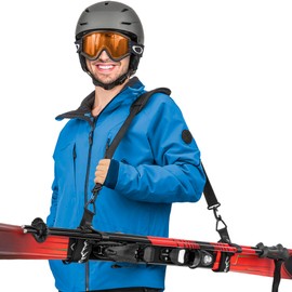 Mata1 - Ski Strap & Pole Carrier - Black - Adjustable Shoulder Strap to Carry Skis & Poles with Ease - Comfortable with Padded Shoulder Sling - Perfect for Men, Women & Kids