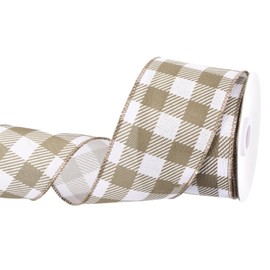 sourcing map Brown Checkered Ribbon,2.5 Inch x 10 Yards Wired Edge Gingham Ribbon Farmhouse Plaid Ribbon for Gift Wrapping, DIY, Christmas Decoration and Bows Craft