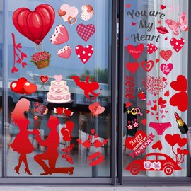 Valentines Day Decor Window clings 10 Sheet for Glass Windows Double-Sided Valentines Day Decorations Heart Window clings