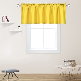 DECOVSUN Bright Yellow Valance for Windows 60x18 Inch Solid Blackout Rod Pocket Kitchen Short Curtain Toppers Valance for Bathroom Living Room, Light Yellow