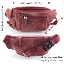 Fa.Volmer ® Bum Bag / Belt Bag / Waist Bag in Real Leather for Men and Women Available in Black and Brown Various Models, Used Look Red, Belt bag
